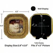 3x3 Vintage Small Picture Frame, Antique Ornate Gold Square Photo Frame For Table Top And Wall Display, Decorative Floral Design Retro Home Decor, Photo Gallery Art - 灰色2件 - 查看 5