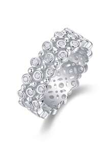 Anillo de Moissanita de plata de ley 925, adecuado para banquetes, fiestas, ocasiones oficiales, festivales, Día de San Valentín, compromiso, boda, aniversario, regalo de cumpleaños, con certificado - Plateado - Ver 14