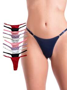 Set Of 7 Thong Panties With Adjustable Straps, Push-Up Style, In Smooth Microfiber - 彩色 - 查看 4