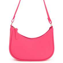 Women's Half-Moon Shoulder Bag Set (Crossbody) + Waterproof Rubberized Wallet - Hot Pink - View 2