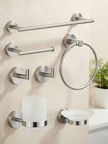 European Style Bathroom Storage Set Includes Stainless Steel Towel Ring, Towel Bar, Toilet Paper Holder, Robe Hook, Wall Hooks And Multi-Function Hanging Rod. - Multicolor - View 17