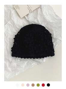 1pc Black Label With Sequin Lettering, Handmade Crochet Hollow-Out Sequin Beanie Hat, Fashionable Retro Versatile Lightweight Breathable Knit Cap For Women, Spring/Summer - Multicolor - View 11