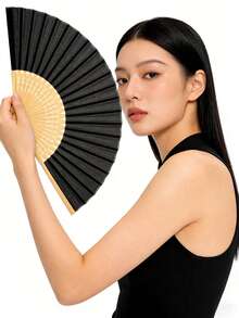 1pc Portable Elegant Gold-Rimmed Folding Hand Fan Set, Black & White, Suitable For Weddings, Parties, Festivals, Summer Gatherings, Adult Events, Performances, Dances, Bridal Showers, Home Decor, Guest Gifts, Convenient Single-Hand Use, Fashionable Boho Style Accessory, Includes Shimmering Edge Paper Fan, Elegant & Refreshing Essential,Outdoor,Garden,Travel Essentials,Portable Essentials,Beach Essentials,Graduation Season,Commencement,Graduation Ceremony,Graduation Gift,Graduation Present,Graduation Gift,Graduation Present,Congrats Grad,Congratulations Graduate,Valedictorian,Finish School,Graduation Party,Outdoor Essentials,Travel Portable,Hiking Essentials,Camping Essentials,Portable Tools,Summer Essentials ,Summer Portable - Multicolor - View 4