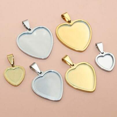 2 piezas de 12/20/25mm de tamaño interior, base de bisel de corazón de acero inoxidable grueso para hacer joyas DIY