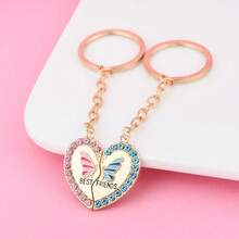 2Pcs/Set Cute Heart Butterfly Stitching Best Friend Pendant Keychain BFF Friendship Jewelry Gifts For Women - Gold - View 1