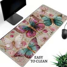 Ying Mouse Pad Desk Pad Computer Pad 2D Flat XXL XL L M Super Big Large Gaming Mouse Pad Vintage Butterfly & Pink Rose Gaming Mouse Pad, Large Aesthetic Desk Pad With Golden Embellishments, Floral Computer Mouse Mat For Office, 2D Flat, Diatom Mud Mouse Pad 100% Polyester High-Tech Fabric Non-Slip Home Office - 彩色 - 查看 2