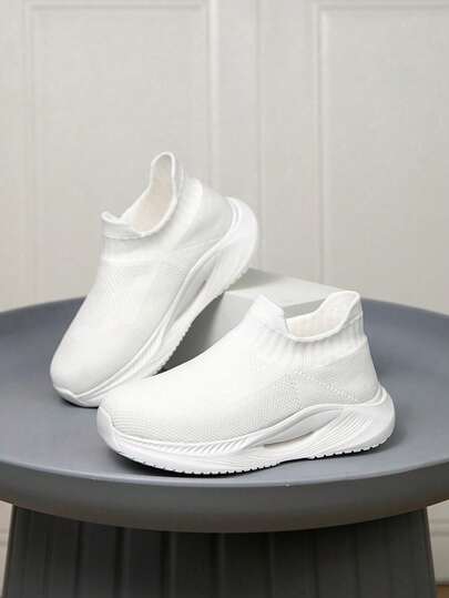 1 Pair Kids' Sneakers, Breathable Elastic Soft Shock-Absorbing Quick-Drying Lightweight Non-Slip Durable Slip-On Casual Shoes For Boys And Girls, Suitable For Running, Walking, Street Style, And Campus Style