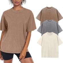 2026 Summer TopsWomens Washed Vintage Oversized T-Shirt Casual Baggy Streetwear Boyfriend Tee Work Short Sleeve Cotton TopsLoose And Comfortablesummer Shirts - 紫色 - 查看 9