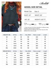 Acelitt Striped Contrast Color Shoulder Short Sleeve Knit Casual Round Neck T-Shirt, Summer - Blue - View 3
