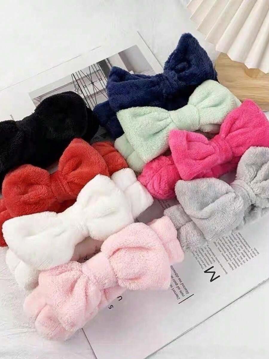 Set Of 6 Hairbands With Plain Bow – Soft Headband For Makeup/Skincare And Facial Cleansing - 1 Đơn vị - Xem 1