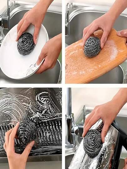 2/4/10pcs Kitchen Cleaning Products, Restaurant, Stainless Steel Scouring Pads, Multi-Purpose Stainless Steel Scouring Balls, Non-Shedding Stainless Steel Scouring Balls, Pot & Dish Cleaning Scrubber Balls, Kitchen Essentials