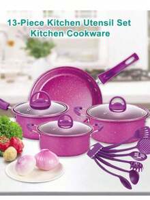 Set de 13 Piezas Ollas para Cocina y Utensilios de. Cocina - Morado - Ver 2