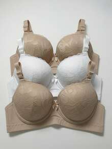 Set Of 3 Lace Bras With Adjustable Straps, Reinforced Cups, Comfortable, Premium Polyamide - 2 件米色和 1 件白色 - 查看 1