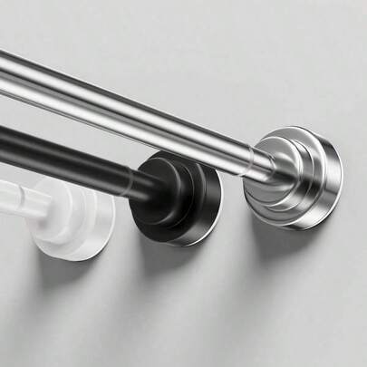 LOMILD 1根多功能伸缩杆 - 无需钻孔，广泛适用于浴帘、窗帘、门帘、衣柜收纳和阳台晾晒等场景 - 不锈钢材质，配有易于安装的塑料底座 - 提供银色、黑色、白色、灰色可选；可调节张力窗帘杆，多种组合方式，不锈钢免钻孔衣物悬挂杆，适用于浴室、衣柜、壁橱、浴室配件、浴室装饰