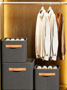 可折叠布艺收纳篮，带提手，衣物整理篮，加厚钢架储物箱，可收纳衣物、毛巾、尿布、袜子、DVD、照片等。卡其色和灰色可选，小号/中号/大号。 - 灰色 - 查看 3