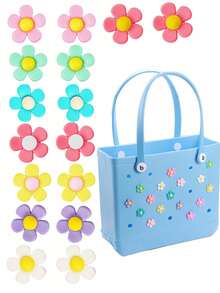 16PCS/8PCS/4PCS/1PC Flower Charms, Beach Accessories Cute Charms For Rubber Tote Beach Bags, Personalize Your Beach Tote Bags And With These Lovely Floral Decorations, These Charming Accessories Infuse Your Bogg Bags With Unique Style And Vibrant Colors, Perfect For Showcasing The Personalized Of Your Bags And Easy To Identify Your Bags For Girls Women - Multicolor - View 6
