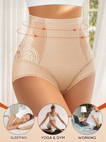 MEIYATING 1条高腰塑身女士内裤，网眼透气蕾丝边三角裤，夏季款 - 香檳色 - 查看 4