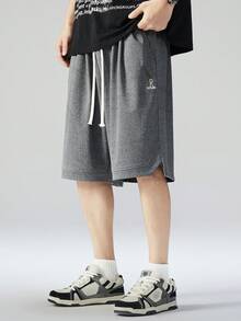 Herren Große Größen Lose, atmungsaktive und schnelltrocknende Basketball Shorts, schlankende amerikanische Passform - Grau - Übersicht 3