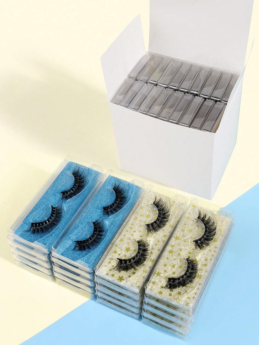 MAANGE 2/20 pares de pestañas postizas de visón falso con raya D-Curl, pestañas postizas de maquillaje - Negro - Ver 1
