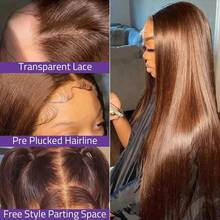 13x6 13x4 Bone Straight Lace Front Wig Pre Plucked Bye Bye Knots 200 Density Wig Natural Hairline Heat Resistant Human Frontal Hair Replacement Blended Hair Wigs For Women 26 Inch Long Brown Wig Daily Use - Brown - View 4