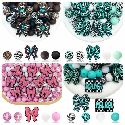 25/28pcs Butterfly Shaped Silicone Bead Set, Includes Brown & Black Beads With Leopard Print Design, Fashion Accessory For DIY Bracelets, Pen Decorations, Holiday Crafts, Lightweight Decorative Beads, Creative Gift