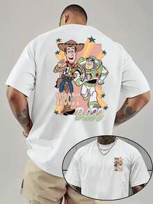1 Disney Toy Story Men's T-Shirt-Cartoon Pattern, Dark Background, Breathable Light Fabric, Regular Round Neck And Short Sleeves, Necessary For Birthday Parties, Exclusive To Racing Fans-Official Disney Pixar Movie Peripheral Gifts, Summer Costumes, Interesting Design, Comfortable To Wear. - trắng - Xem 1