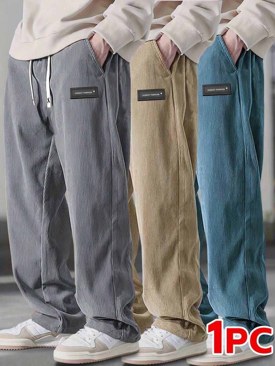 Men's Corduroy Casual Pants - Elastic Drawstring Waist, Breathable & Comfortable - Xám - Xem 1
