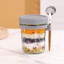 2pcs/1pc Overnight Oats Container With Lid & Spoon, Large Capacity, Sealed Oatmeal Jar With Measurement Marks, Portable Salad Cup Suitable For Yogurt, Cereal And Milk - Multicolor - View 3