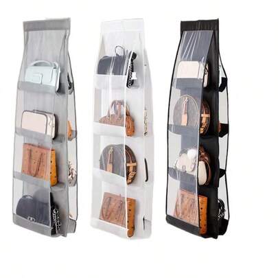 Organizador colgante de tela con 6/8 bolsillos - Organizador colgante de cartera para armario con exhibición transparente, bolsa de almacenamiento colgante transparente, adecuado para almacenamiento de bolsos en el armario, ahorro de espacio, tamaño universal, diseño plegable para el hogar y el dormitorio