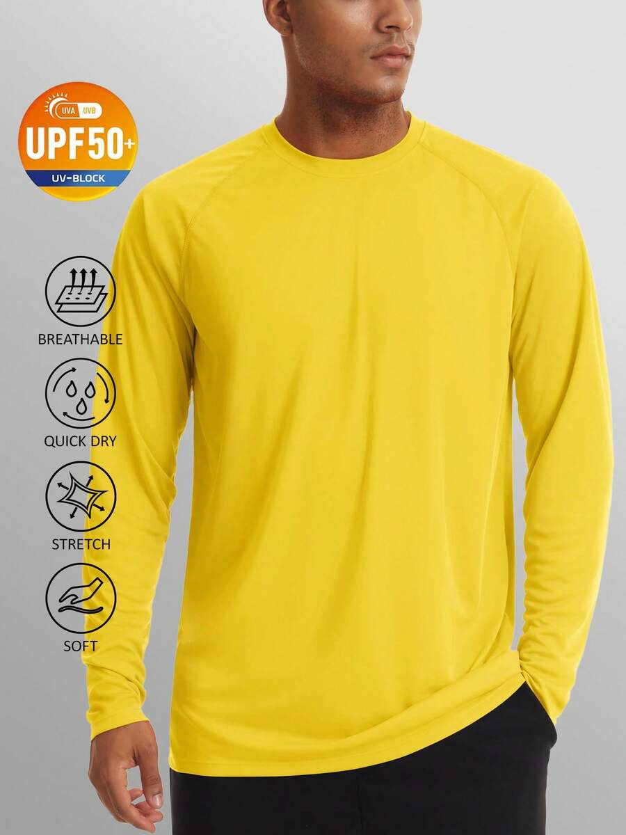 KEFITEVD Men's Long Sleeve Shirts UPF 50+ UV Sun Protection Athletic Shirts For Hiking Running Workout Rash Guard - 黃色 - 查看 1