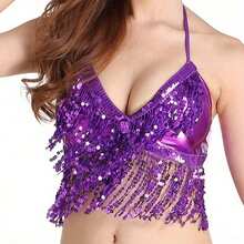 1pc Handmade Sequin Fringe Belly Dance Costume Set, Including Sequin Skirt, Suitable For Carnival, Singer Performance, Nightclub, Festival Party, Beach, Bohemian Retro Style And Other Occasions - Multicolor - View 7