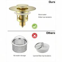 All Metal Universal Bathroom Sink Stopper 1.1''2.3'' Basin, Up Sink Drain Strainer, Brass Bullet Core Push Type Stopper, Stainless Steel Anti Clogging Drain Brushed Gold - Brushed Gold Finish + 1 - View 3