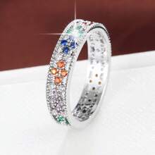 1pc Geometric Hollow Flower Design Cubic Zirconia Inlaid Fashion Ring For Women - Multicolor - View 21