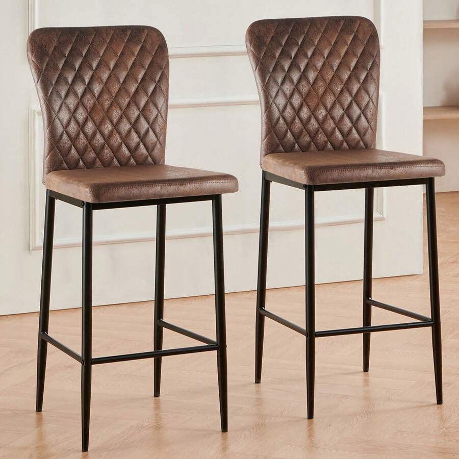 AINPECCA Barstools Set Of 2/4 Suede/Velvet Kitchen Breakfast Bar Stools, Counter Chairs,Kitchen Island Stools With Backs And Footrests - Modern High Bar Stools With Back Rest For Home Bar - Tela de gamuza marrón - Ver 1