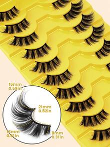 MAANGE 10对自然半条假睫毛，卡通眼妆，细带假睫毛，精致3D仿貂毛假睫毛，柔软假睫毛条 - 黑色 - 查看 6