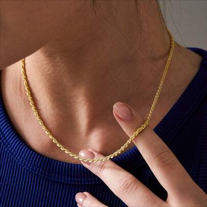 18K镀金不锈钢扭链项链，复古简约风格，女士款