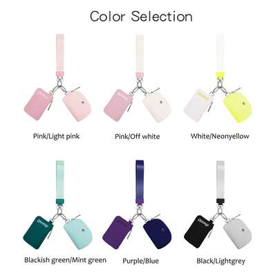 女士迷你拉链腕包，母亲节纪念系列，双口袋腕带，便携式钥匙链零钱包