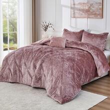 Fluffy Cozy 2/3 Pieces Juliette Bedding Comforter Set,Breathable Plush Silky Vibe All-Season Home Textile For Twin/Twin XL-Full/Queen-King/Cal King Size, UGG & Labubu Touch,Luxury Lightweight Design For Christmas Halloween Thanks Giving Gifts - Blush Diamond - 查看 1