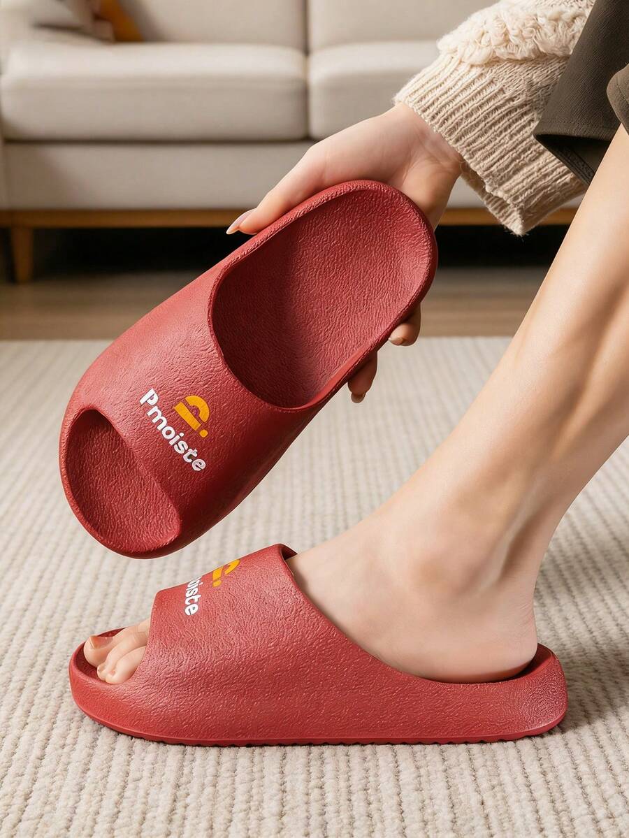 Pmoiste Unisex Widened Stone Texture Slippers, Fashionable Slip-On EVA Red Bathroom Slides For Summer - Burgundy - View 1