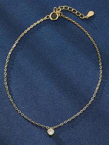 1pc S925 Sterling Silver Minimalist Personalized Single Heart Diamond Inlaid Anklet, Versatile Daily Wear, Exquisite Holiday Gift For Women - Heart - View 8