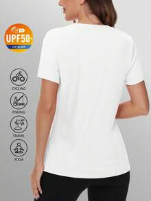 KEFITEVD Women's Short Sleeve T-Shirts UPF 50+ Sun Protection Quick Dry Athletic Running Workout Rash Guard Tops - White - View 3