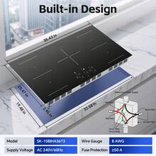 36 Inch Electric Induction Cooktop 5 Burners, 10800W Built-In Induction Stove Top With Double Bridge Function, Booster, Timer, Child Lock, Sensor Touch Control, 240V/50A, No Plug - Black - View 3