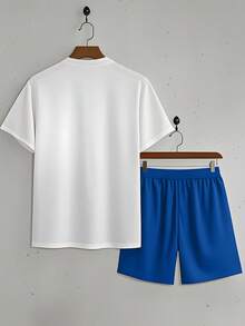Disney Bộ đồ thể thao đường phố Mickey Mouse 2 món: Áo thun trắng tay ngắn dáng rộng + Quần short thể thao màu xanh dương. Bộ đồ thoải mái này là món quà không thể thiếu dành cho người hâm mộ. - Xanh và trắng - Xem 3
