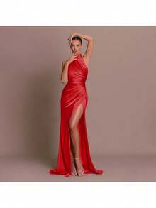 Evening Dress Dress, Temperament Split Neck Sleeveless Party Pleated Dress - 黑色 - 查看 6