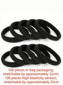100 chiếc dây buộc tóc co giãn dày dặn, màu trơn, kiểu búi tóc dễ thương cho bé gái, độ đàn hồi cao, dây buộc tóc dày dặn co giãn tốt cho nữ, phụ kiện tóc đuôi ngựa cao, dây buộc tóc, dây chun, dây buộc tóc cho trang phục thể thao, chạy bộ, tập gym. - màu đen - Xem 9