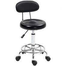 Height-Adjustable Swivel Stool, Lounge Stool With Backrest, Casters, Office Stool With Adjustable Footrest, Faux Leather, 32 X 40 X 70-86 Cm, Black - A - View 1