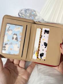 Wavhen Cartera de mujer de cuero texturizado corta, embrague clásico y versátil, billetera con cremallera ligera, monedero plegable en tres partes, puede contener tarjetas de crédito, tarjetas de identificación, monedas, billetera corta multifuncional - Multicolor - Ver 5