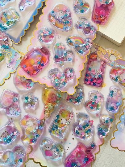 Hình dán 3D bằng giấy bạc phun nước, hình dán trang trí 3D hình khủng long hoạt hình nổi, dùng để trang trí sổ lưu niệm, làm đồ trang trí lắc DIY.