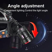 Đèn pin đội đầu LED công suất cao, độ sáng mạnh, tầm xa, sạc USB, ánh sáng trắng, thích hợp sử dụng ngoài trời, câu cá, cắm trại, làm việc. - Đèn pha màu đen - Xem 11