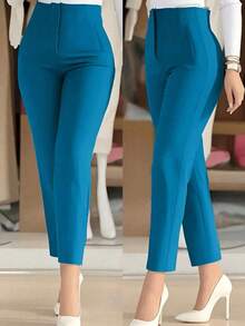 Quần skinny ống lửng màu trơn thanh lịch, thích hợp mặc công sở mùa xuân. - Màu xanh Modal - Xem 2